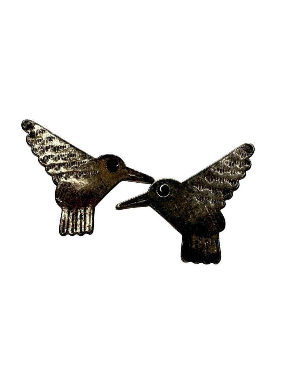JJ Jonette Jewelry Silver Tone Pewter Hummingbird Statement Earrings Vtg